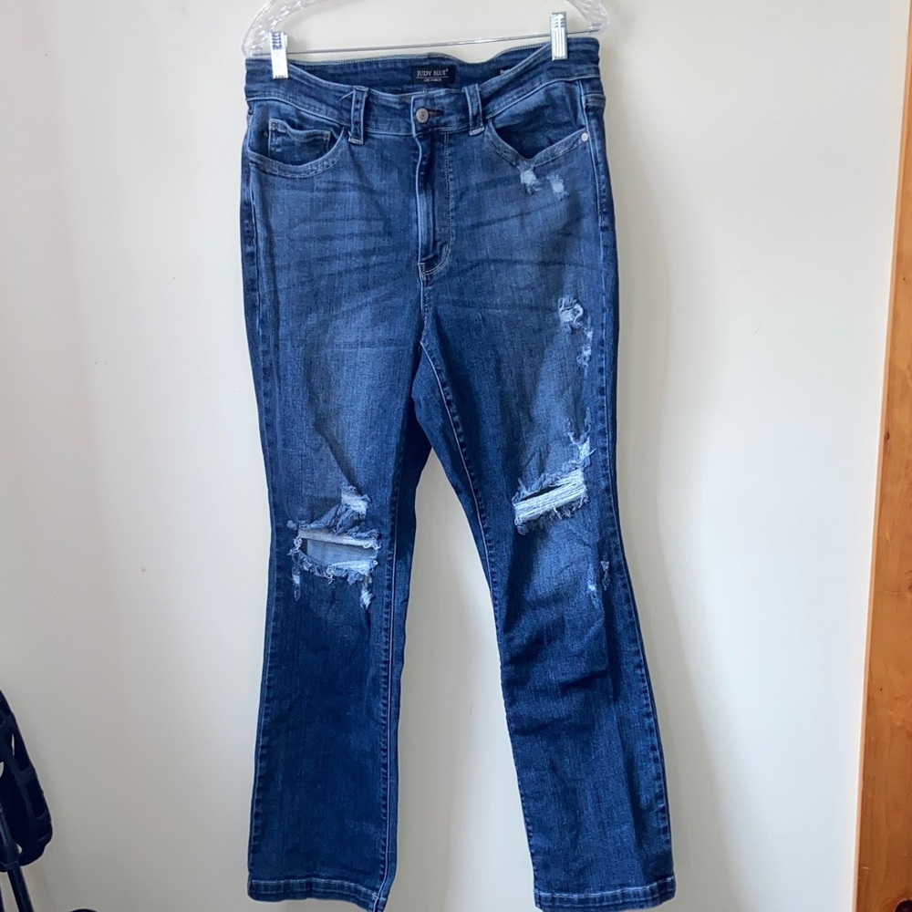 Judy Blue Distressed Dark Blue Boot-Cut Jeans